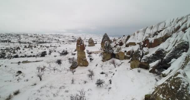 4 k luchtfoto winterseizoen van Cappadocië 54 — Stockvideo