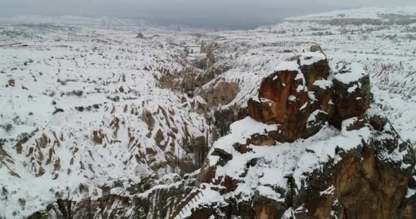 Vista aérea 4K temporada de invierno de Capadocia 51 — Vídeo de stock