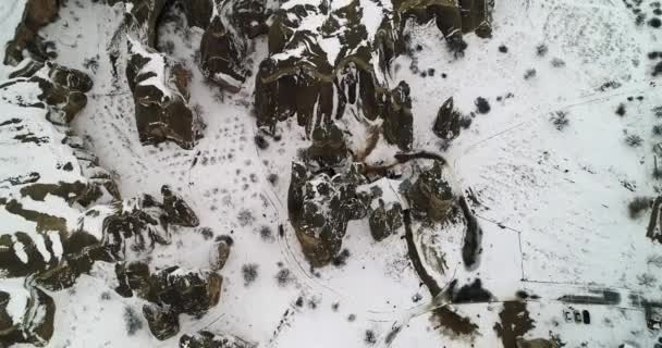 Letecký pohled na 4 k zimním období Kappadokie 41 — Stock video