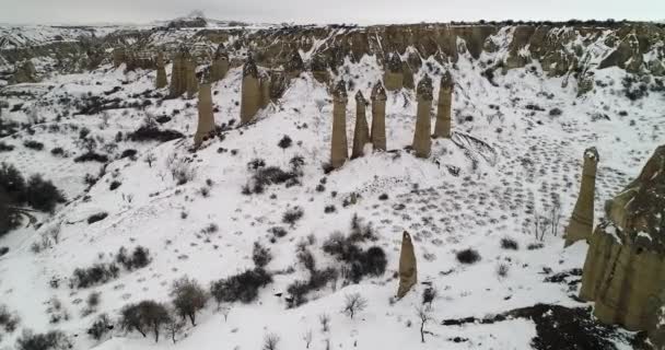 4 k luchtfoto winterseizoen van Cappadocië 28 — Stockvideo