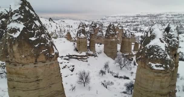 4K vista aérea temporada de inverno da Capadócia 27 — Vídeo de Stock