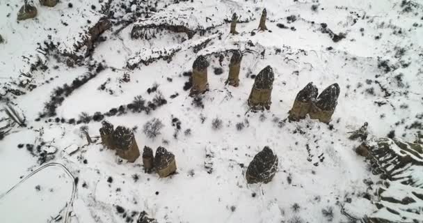 Vedere aeriană 4K sezonul de iarnă din Cappadocia 24 — Videoclip de stoc