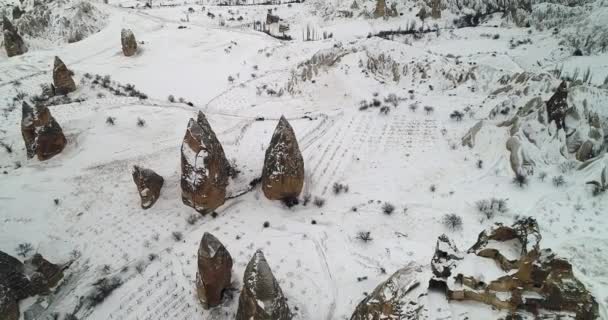 4 k timelapse luchtfoto winterseizoen van Cappadocië 21 — Stockvideo