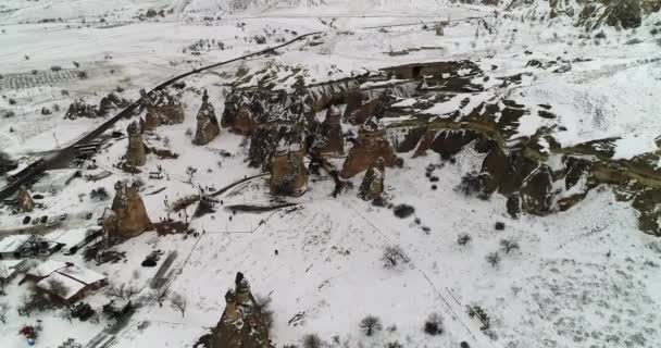 4 k luchtfoto winterseizoen van Cappadocië 97 — Stockvideo