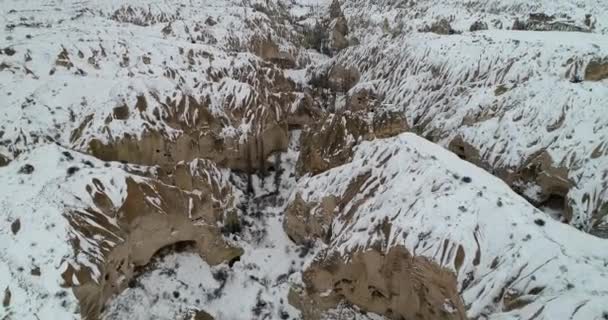 4 k timelapse luchtfoto winterseizoen van Cappadocië 93 — Stockvideo