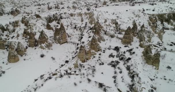4 k luchtfoto winterseizoen van Cappadocië 79 — Stockvideo