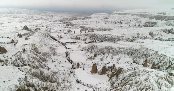 Vista aérea 4K temporada de invierno de Capadocia 73 — Vídeo de stock