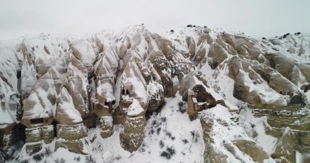 4 k luchtfoto winterseizoen van Cappadocië 69 — Stockvideo