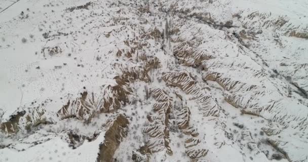 4 k luchtfoto winterseizoen van Cappadocië 68 — Stockvideo