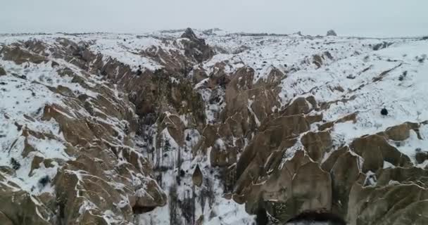 4 k timelapse luchtfoto winterseizoen van Cappadocië 65 — Stockvideo