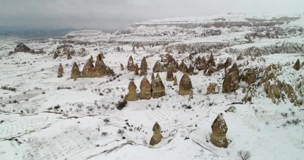 Vista aérea 4K temporada de invierno de Capadocia 62 — Vídeos de Stock