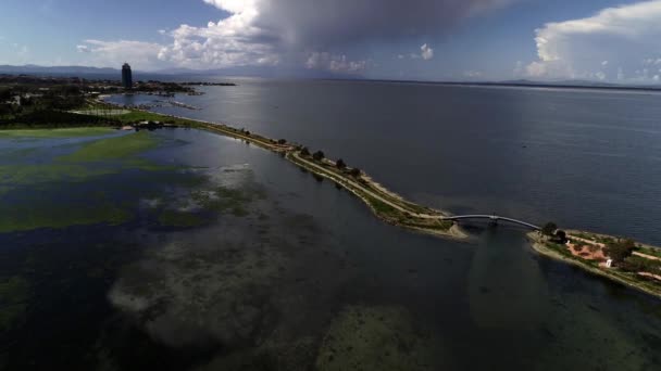 Aerial view of beautiful landscape with lagoon — Stock Video