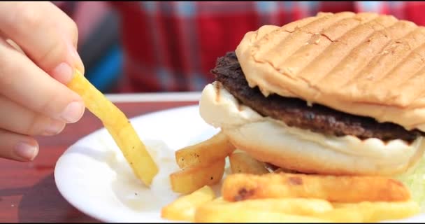 Jonge jongen eet ongezonde lunch — Stockvideo