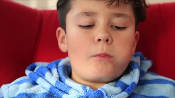 Niño comiendo una galleta de chocolate — Vídeos de Stock