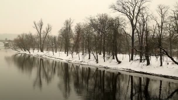 Praag weergave in de winter sneeuw 6 vallende — Stockvideo