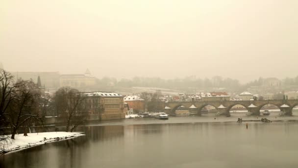 Blick auf Karlsbrücke und Moldau in Prag — Stockvideo