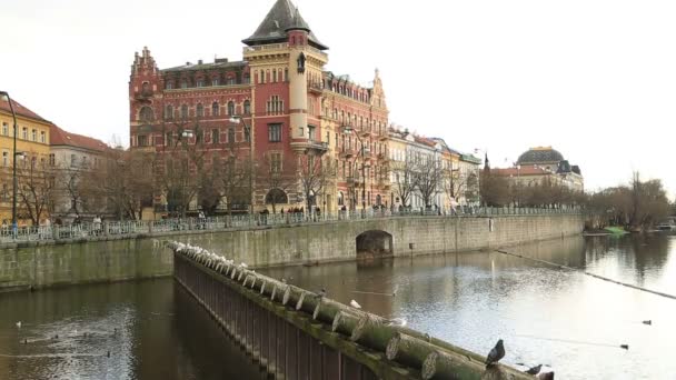 Architettura della Città Vecchia e fiume Moldava a Praga — Video Stock
