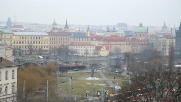 Nő keres, hogy a régi város panoráma — Stock videók