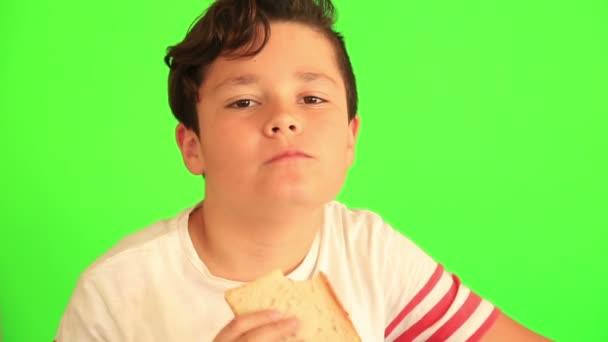 Criança comendo sanduíche de manteiga de amendoim — Vídeo de Stock