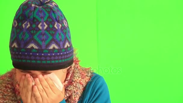 Sick child with chroma green screen — Stock Video