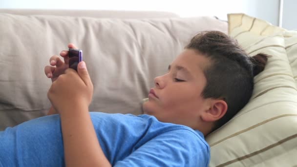 Мальчик-подросток со смартфоном — стоковое видео