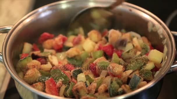 冷冻不同种类的蔬菜烹调 — 图库视频影像