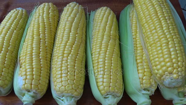 Свіжа кукурудза на ядрах кору 2 — стокове відео