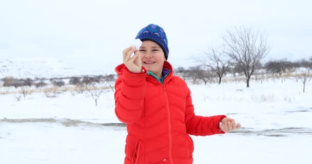 Porträt eines glücklichen Winterjungen 7 — Stockvideo