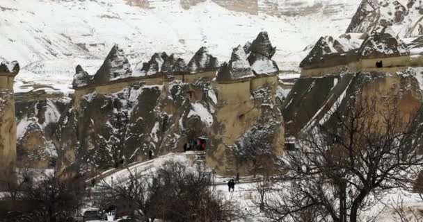 Beautiful geological formations in Cappadocia at winter 2 — Stock Video