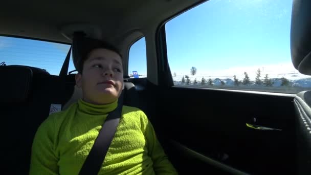 Portrét, dítě sedí v autě 2 — Stock video