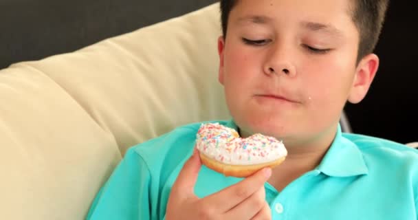 Donut Yemek Mutlu Bir Varoluş Çocuk Portresi — Stok video