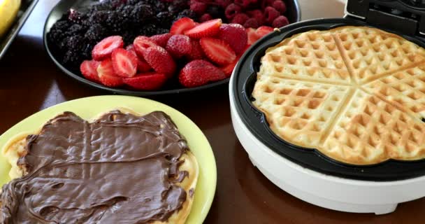 Making Homemade Delicious Waffles Electric Waffle Maker — Stock Video