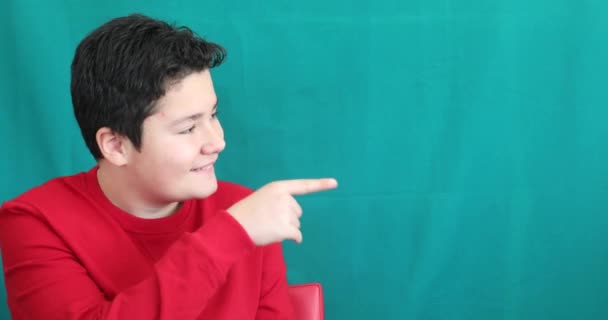 Portrait Smiling Boy Applauding Gainst Chroma Key Green Screen Background — Stock Video