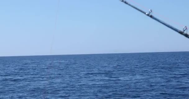 Spinning Rod Front Deep Sea Water — Stock Video