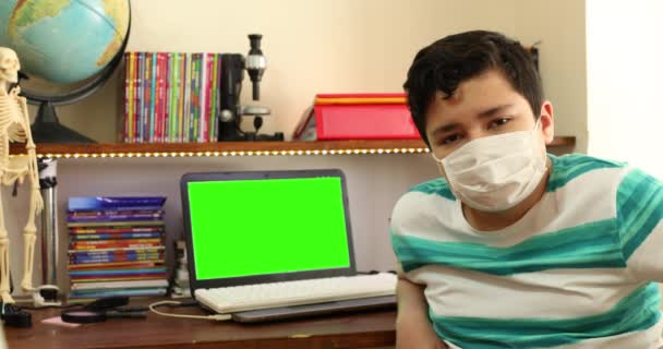 Home Isolationskonzept Epidemische Infektion Covid Fernunterricht Hause Mit Green Screen — Stockvideo