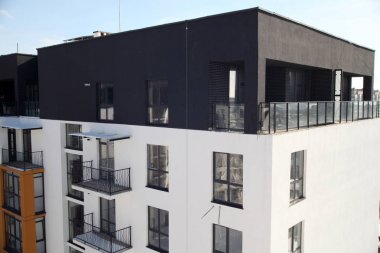 Konut çok katlı bina inşaatı. Yeni yerleşim bölgesi. Stok görüntü oluşturma