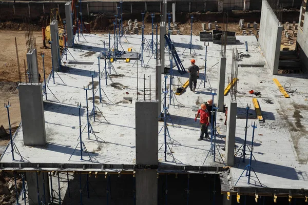 Working Crane Construction House Construction Site Cranes Sky Background — Stock Photo, Image