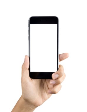 Akıllı telefon boş ekran tutan el. Kadın el akıllı telefon kullanma