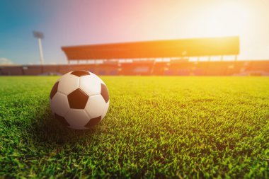 Futbol topu Futbol Stadyumu çimenlerin üzerinde.