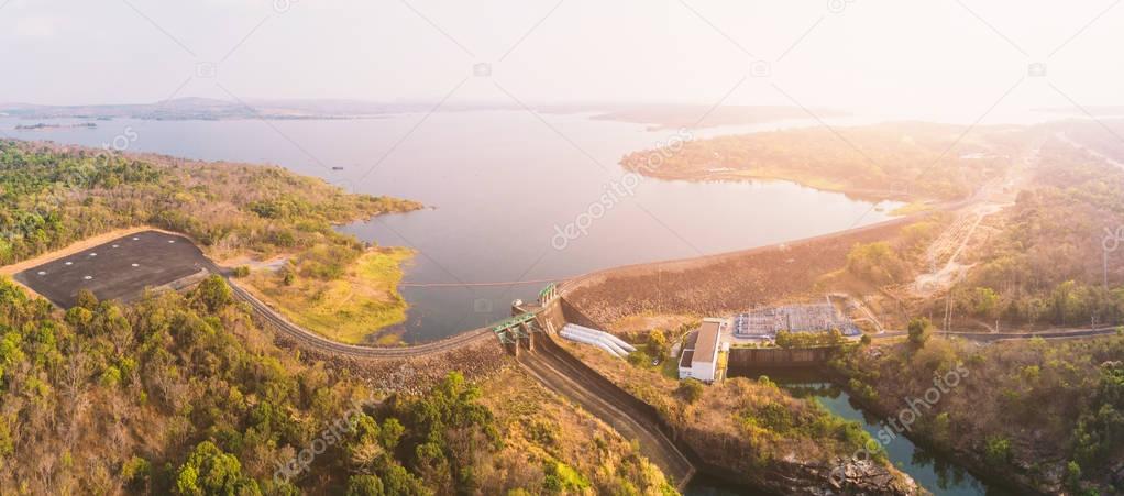 Aerial view of Sirindhorn Dam in Ubon Ratchathani