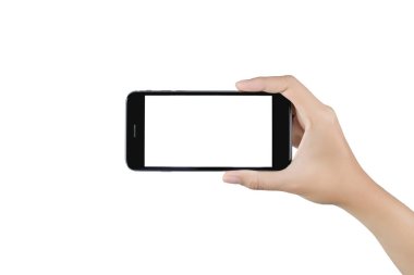 Akıllı telefon boş ekran tutan el. 
