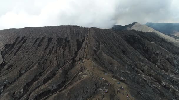 Crater of Bromo volcano, East Java, Indonesia, Aerial view. — Stock Video