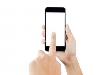 Akıllı telefon boş ekran tutan el. 