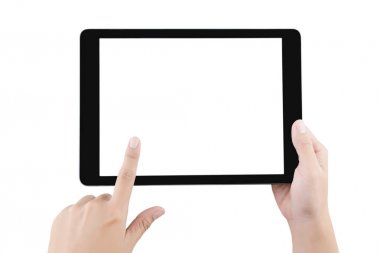 Tablet boş ekran tutan el. 