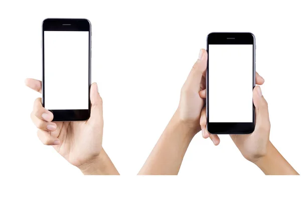 Mão segurando tela em branco do telefone inteligente . — Fotografia de Stock