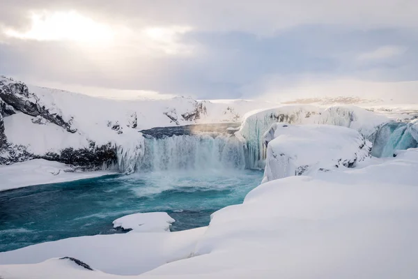 Godafoss vízesés Izland télen — Stock Fotó