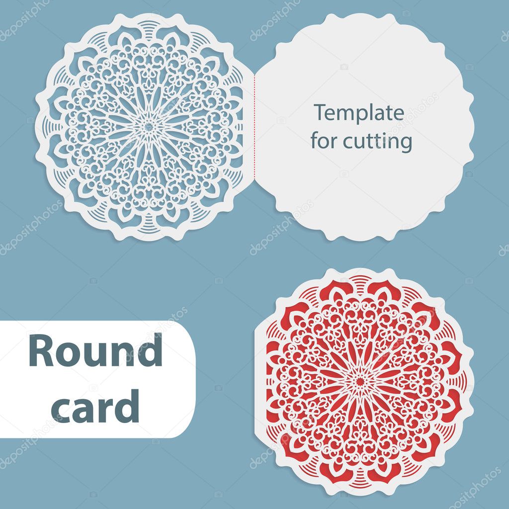Laser cut wedding round card template, paper openwork greeting card