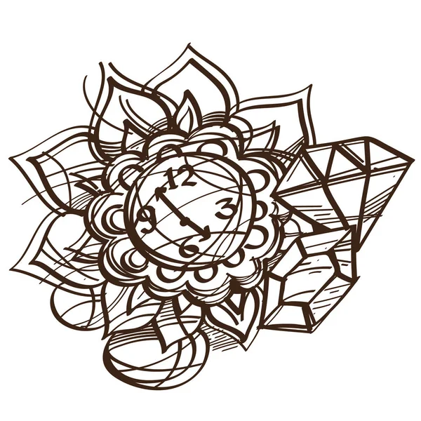 Fairy pocket watch black and white outline of a sketch. Illustration to the fairy tale Alice's Adventures in Wonderland. Royalty Free Stock Illustrations