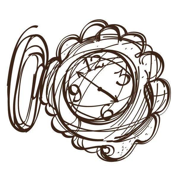 Fairy pocket watch black and white outline of a sketch. Illustration to the fairy tale Alice's Adventures in Wonderland. Stock Vector