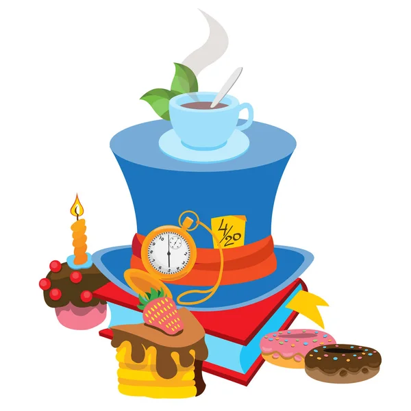 Gri bir şerit ile mavi şapka. Peri masalı Alice's Adventures in Wonderland resim..